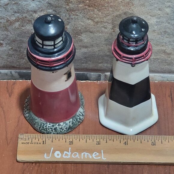 Sakura Lighthouse Salt Pepper Shaker Set By The Sea Hand Painted - Picture 10 of 10